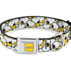 PEANUTS Title Logo Full Color Yellow/White Seatbelt Buckle Collar - Peanuts Snoopy Pose Stacked Yellow