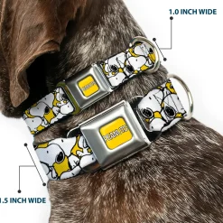 PEANUTS Title Logo Full Color Yellow/White Seatbelt Buckle Collar - Peanuts Snoopy Pose Stacked Yellow