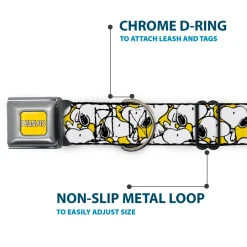 PEANUTS Title Logo Full Color Yellow/White Seatbelt Buckle Collar - Peanuts Snoopy Pose Stacked Yellow