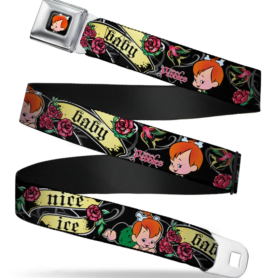 Pebbles Face1 Full Color Black Seatbelt Belt - Pebbles Face/Pose Tattoo Banners NICE ICE BABY Webbing