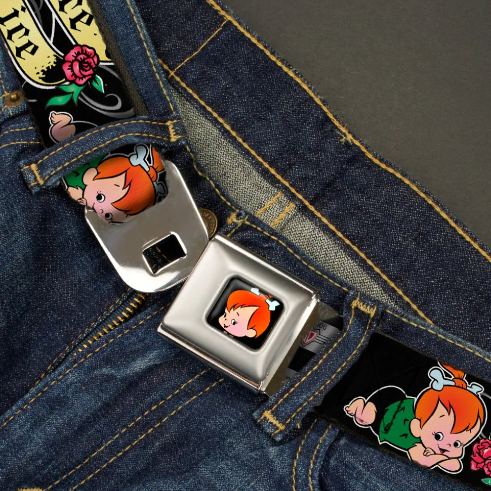 Pebbles Face1 Full Color Black Seatbelt Belt - Pebbles Face/Pose Tattoo Banners NICE ICE BABY Webbing