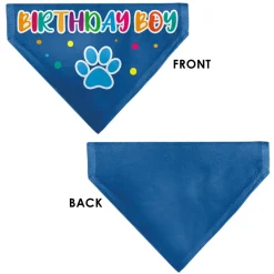 Pet Bandana - BIRTHDAY BOY Text Paw and Confetti Blue/Multi Color