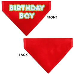 Pet Bandana - BIRTHDAY BOY Text Red/Yellow/Blue/White