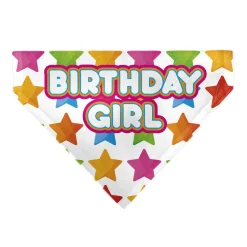 Pet Bandana - BIRTHDAY GIRL Text and Stars White/Multi Color