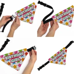 Pet Bandana - BIRTHDAY GIRL Text and Stars White/Multi Color