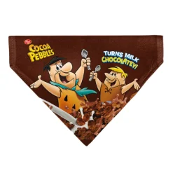 Pet Bandana - COCOA PEBBLES Fred Flintstone and Barney Rubble Cereal Box Print and Vivid Cereal Brown