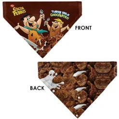 Pet Bandana - COCOA PEBBLES Fred Flintstone and Barney Rubble Cereal Box Print and Vivid Cereal Brown