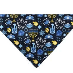 Pet Bandana - Hanukkah Holiday Symbols Black/Blues/Yellow