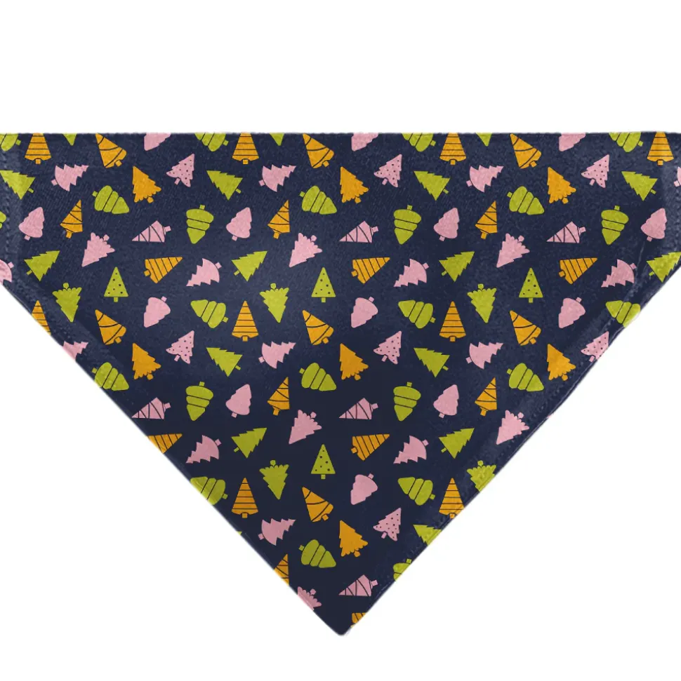 Pet Bandana - Holiday Christmas Trees Collage Navy/Multi Color
