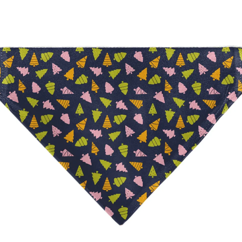 Pet Bandana - Holiday Christmas Trees Collage Navy/Multi Color