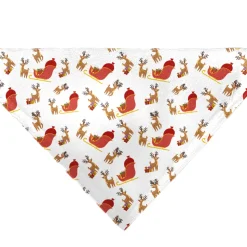 Pet Bandana - Holiday Santa Reindeers and Sleigh Collage White