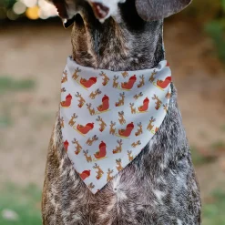 Pet Bandana - Holiday Santa Reindeers and Sleigh Collage White