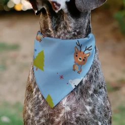 Pet Bandana - Holiday Winter Animals and Christmas Trees Collage Baby Blue