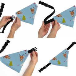 Pet Bandana - Holiday Winter Animals and Christmas Trees Collage Baby Blue