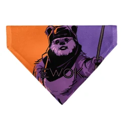 Pet Bandana - Star Wars EWOK Text and Wicket Pop Art Pose Orange/Purples/Black