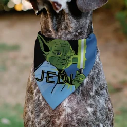 Pet Bandana - Star Wars JEDI Text and Yoda Lightsaber Pop Art Pose Black/Blues