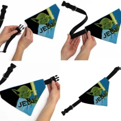 Pet Bandana - Star Wars JEDI Text and Yoda Lightsaber Pop Art Pose Black/Blues