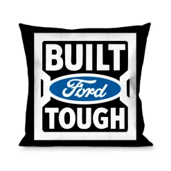 Pillow - THROW - BUILT FORD TOUGH Logo2 Black White Blue