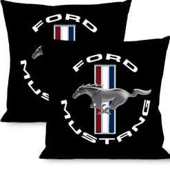 Pillow - THROW - FORD MUSTANG Tri-Bar Logo Black White Silver Red Blue