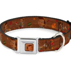 Pinocchio CLOSE-UP Full Color Wood Grain Seatbelt Buckle Collar - Pinocchio Poses Black/White/Multi Color