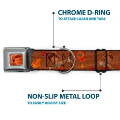 Pinocchio CLOSE-UP Full Color Wood Grain Seatbelt Buckle Collar - Pinocchio Poses Black/White/Multi Color