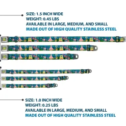 Pixelated SpongeBob Nerd Pose Full Color Blue Seatbelt Buckle Collar - SpongeBob & Friends 8-Bit Scene