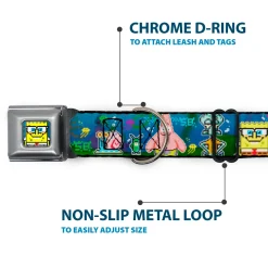 Pixelated SpongeBob Nerd Pose Full Color Blue Seatbelt Buckle Collar - SpongeBob & Friends 8-Bit Scene