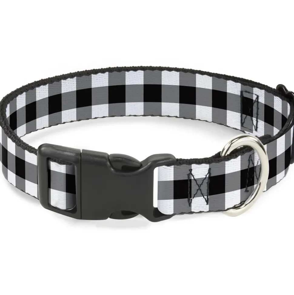 Plastic Clip Collar - Buffalo Plaid Black/White