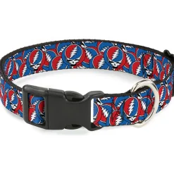 Plastic Clip Collar - Grateful Dead Steal Your Face Logo Stacked Red/White/Blue