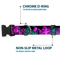 Plastic Clip Collar - HARLEY QUINN Pow & Aiming Poses/Joker Sketch Black/Turquoise/Fuchsia