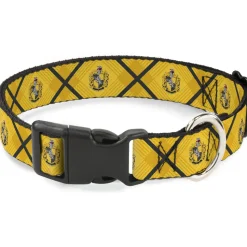 Plastic Clip Collar - Harry Potter Hufflepuff Crest Plaid Yellows/Gray