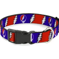 Plastic Clip Collar - Steal Your Face w/Lightning Bolt Repeat Red/White/Blue