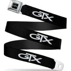 Plymouth GTX Emblem Full Color Black Silver Fade White Seatbelt Belt - Plymouth GTX Emblem Black/Silver Fade/White Webbing