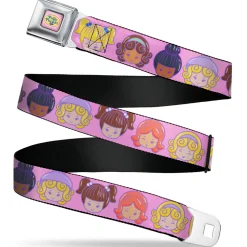 POLLY POCKET Title Logo Full Color Pink Seatbelt Belt - Polly Pocket Ten Doll Face Expressions Pink Webbing