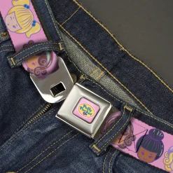 POLLY POCKET Title Logo Full Color Pink Seatbelt Belt - Polly Pocket Ten Doll Face Expressions Pink Webbing
