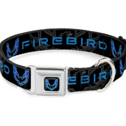 Pontiac Firebird Logo Black/Blues Seatbelt Buckle Collar - Pontiac FIREBIRD/Logo Black/Grays/Blues