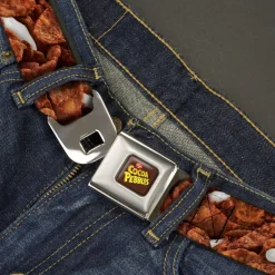 POST COCOA PEBBLES Logo Full Color Brown/Yellows Seatbelt Belt - Cocoa Pebbles Vivid Cereal CLOSE-UP Browns Webbing