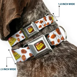 POST COCOA PEBBLES Logo Full Color Brown/Yellows Seatbelt Buckle Collar - POST COCOA PEBBLES Logo and Cereal Pebbles Scattered White/Browns