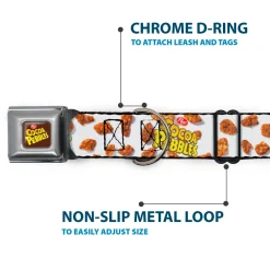 POST COCOA PEBBLES Logo Full Color Brown/Yellows Seatbelt Buckle Collar - POST COCOA PEBBLES Logo and Cereal Pebbles Scattered White/Browns