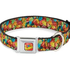 POST FRUITY PEBBLES Logo Full Color Red/Multi Color Seatbelt Buckle Collar - Fruity Pebbles Vivid Cereal CLOSE-UP Multi Color