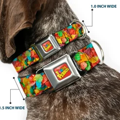 POST FRUITY PEBBLES Logo Full Color Red/Multi Color Seatbelt Buckle Collar - Fruity Pebbles Vivid Cereal CLOSE-UP Multi Color