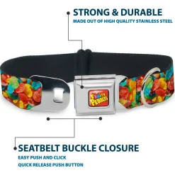 POST FRUITY PEBBLES Logo Full Color Red/Multi Color Seatbelt Buckle Collar - Fruity Pebbles Vivid Cereal CLOSE-UP Multi Color