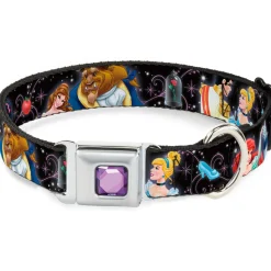 Princess Gem CLOSE-UP Full Color Purple Seatbelt Buckle Collar - Disney Princesses & Prince's Dancing
