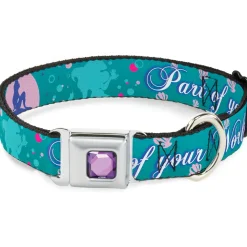 Princess Gem CLOSE-UP Full Color Purple Seatbelt Buckle Collar - Little Mermaid Silhouette Scenes PART OF YOUR WORLD Blues