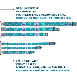 Princess Gem CLOSE-UP Full Color Purple Seatbelt Buckle Collar - Little Mermaid Silhouette Scenes PART OF YOUR WORLD Blues