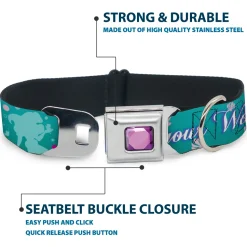Princess Gem CLOSE-UP Full Color Purple Seatbelt Buckle Collar - Little Mermaid Silhouette Scenes PART OF YOUR WORLD Blues