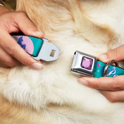 Princess Gem CLOSE-UP Full Color Purple Seatbelt Buckle Collar - Little Mermaid Silhouette Scenes PART OF YOUR WORLD Blues