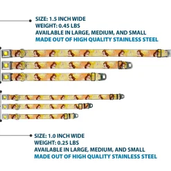 Princess Gem CLOSE-UP Full Color Yellow Seatbelt Buckle Collar - Belle Poses/Enchanted Rose/Story Script Yellow/Pinks