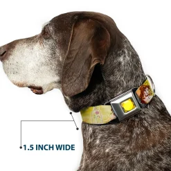 Princess Gem CLOSE-UP Full Color Yellow Seatbelt Buckle Collar - Belle Poses/Enchanted Rose/Story Script Yellow/Pinks