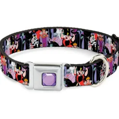 Princess Gem CLOSE-UP Full Color Purple Seatbelt Buckle Collar - 5-Disney Villains Stacked